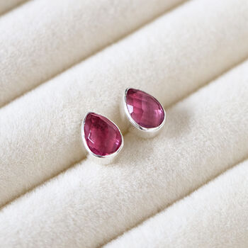 Pink Tourmaline Sterling Silver Teardrop Earrings, 3 of 7