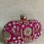 Hot Pink Raw Silk Oval Pearl Clutch Bag, thumbnail 1 of 10