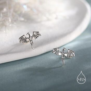 Sterling Silver Dragon Skeleton Stud Earrings, 6 of 12