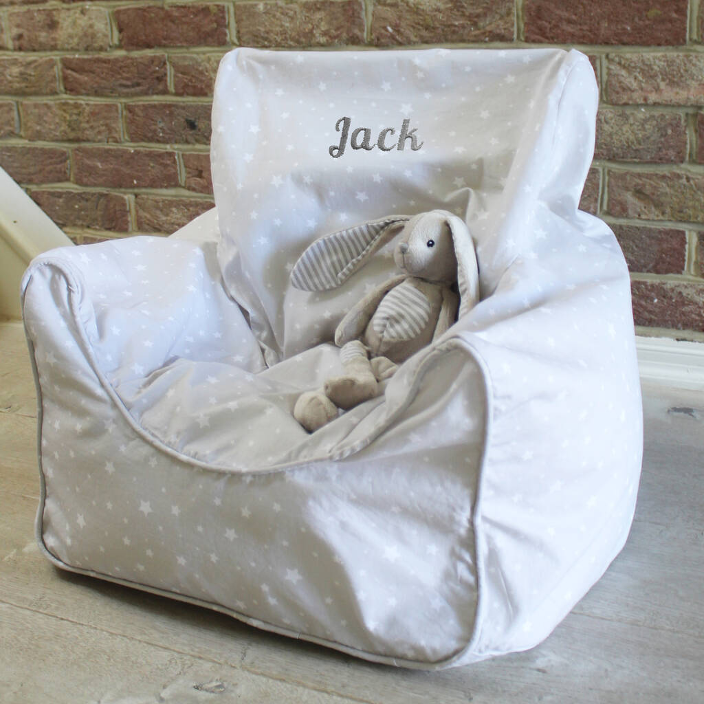 Personalised Childs Grey Star Bean Bag Chair By Lime Tree London