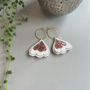 Glitter Scallop Embroidered Fabric Hoop Earrings, 2 of 4