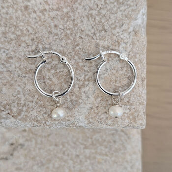 Sterling Silver Pearl Hoop Earrings, 4 of 12
