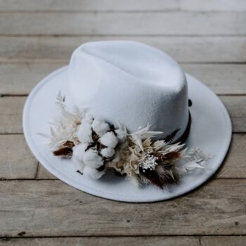 Coco Dried Flower Bridal Fedora Hat, 4 of 6