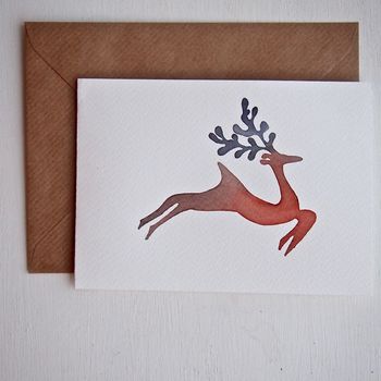 Handmade Watercolour Reindeer Christmas Card, 3 of 6