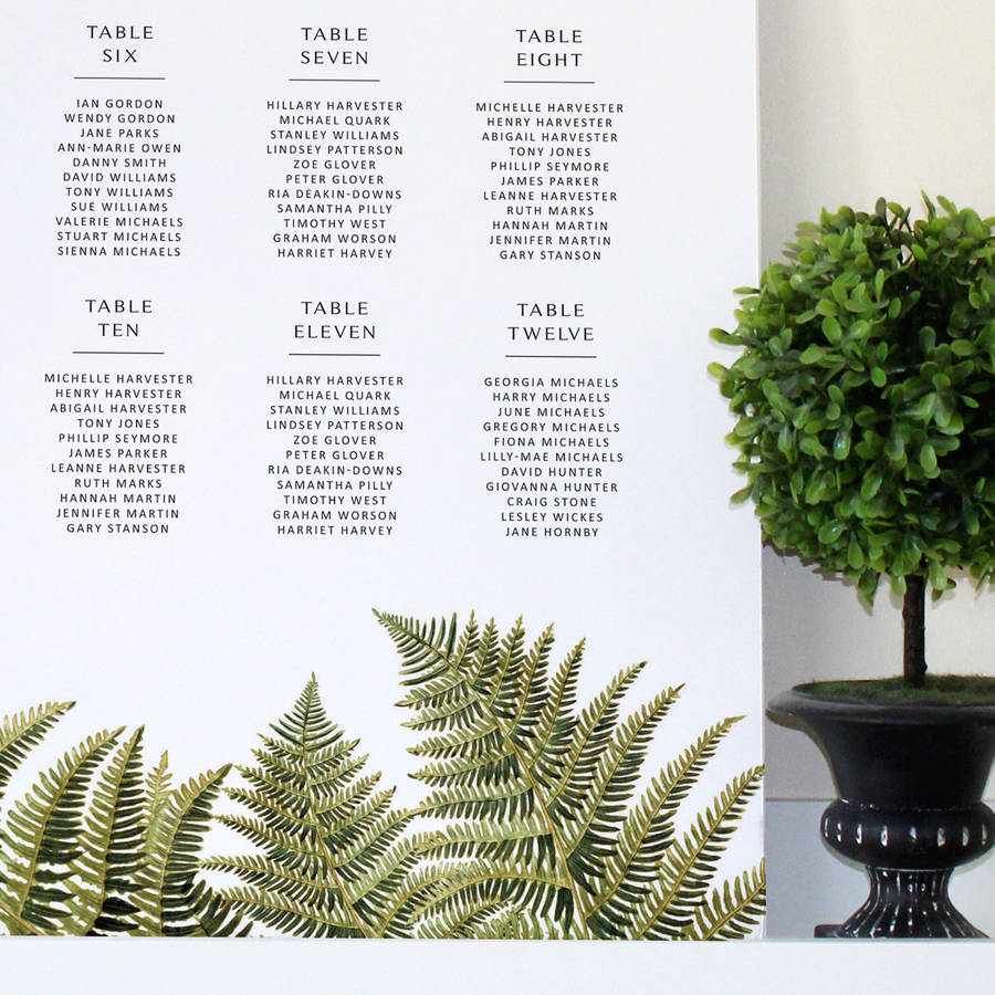 woodland fern wedding seating chart by vanilla retro stationery seating chart for weddings