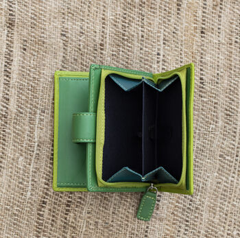 Personalised Lime And Green Small Leather Purse Wallet, 9 of 12