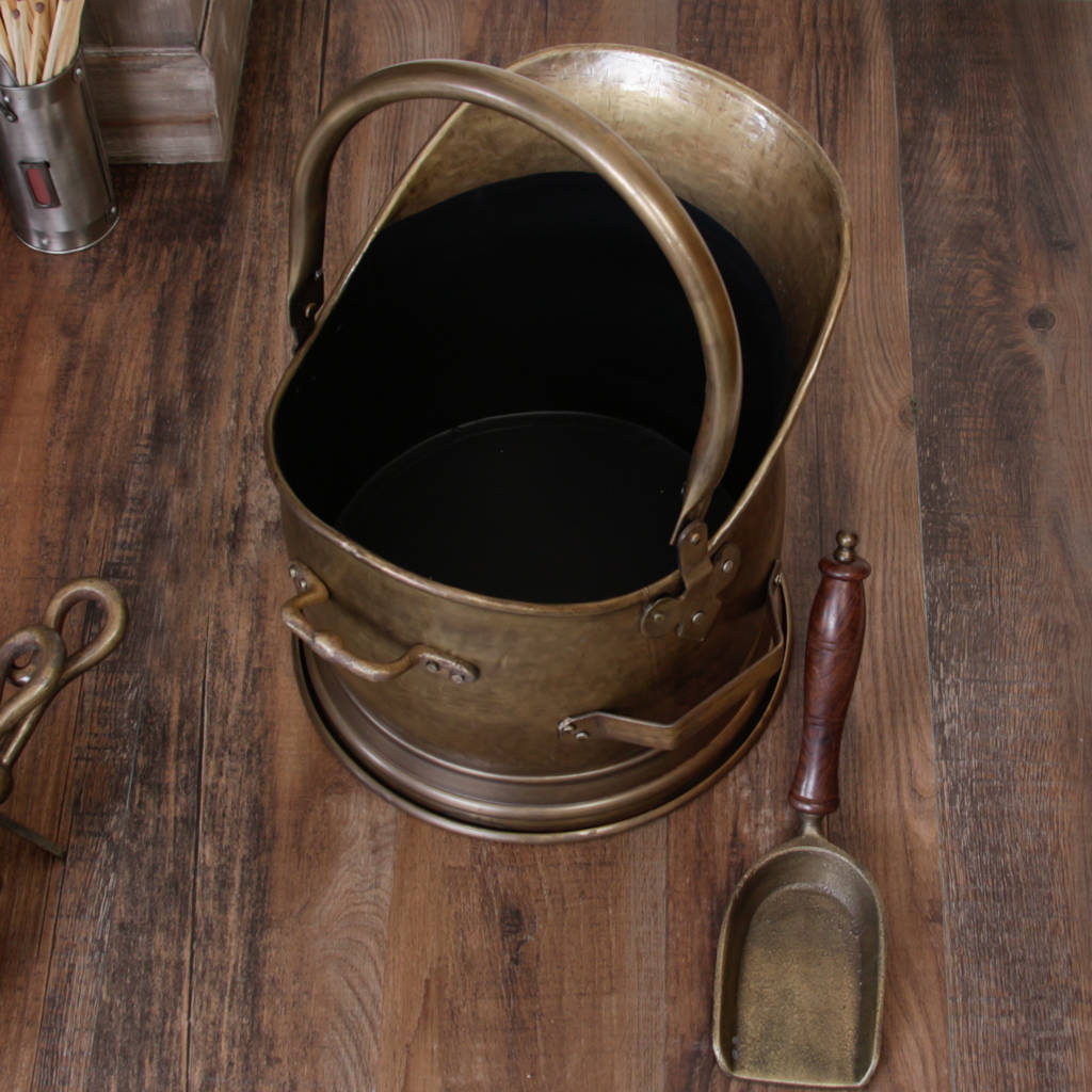 antique brass coal scuttle with shovel by dibor