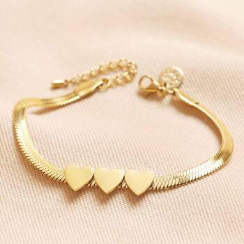 Gold Stainless Steel Heart Charm Herringbone Bracelet, 5 of 12