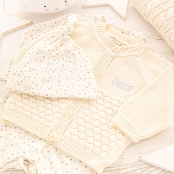 Baby Girls Pebble Cardigan, Babygrow, Hat And Blanket Set, 9 of 12