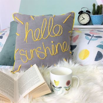 Hello Sunshine Embroidered Cushion, 2 of 6
