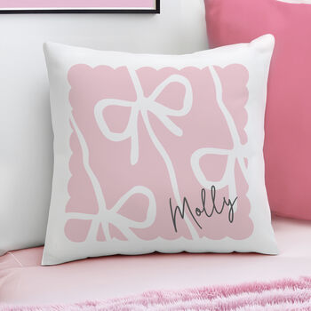 Personalised Pink Bow Cushion For Girls’ Bedroom, 3 of 4