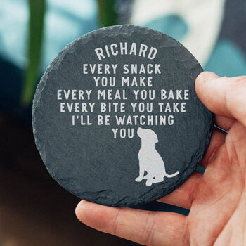 Funny Dog Lovers Gift For Him Or Her Personalised Slate Coaster, 2 of 2