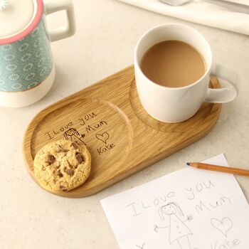 Personalised Children’s Drawing Solid Oak Tea And Biscuit Board, 2 of 8