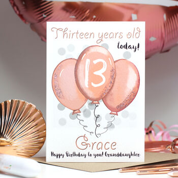 Personalised Rose Gold Balloons Age Birthday Card, 2 of 9