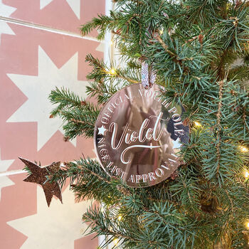 Personalised 'Nice List' Santa Stamp Christmas Tree Decoration, 5 of 9