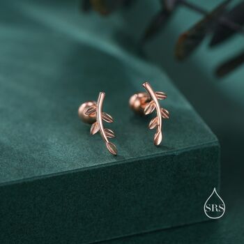 Sterling Silver Olive Branch Leaf Earrings, 3 of 12
