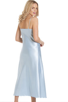 British Made Pale Blue Long Satin Nightdress With Deep Lace Detail Ladies Size 8 To 28 UK, 4 of 4