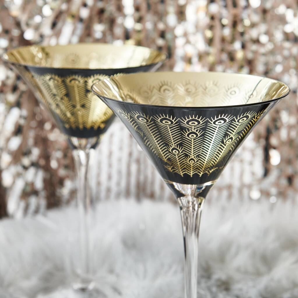 Electroplated Midnight Peacock Martini Glass, 1 of 6
