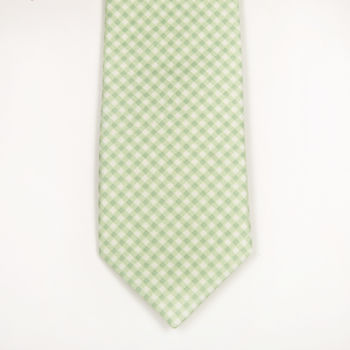 Mens Mint Green Gingham Slim Tie, 2 of 8