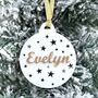 Christmas Tree Bauble With Stars And Name, Gold Or Silver, thumbnail 2 of 7