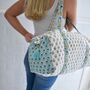 Block Printed Aqua, White And Green Floral Quilted Duffle Bag, thumbnail 1 of 9