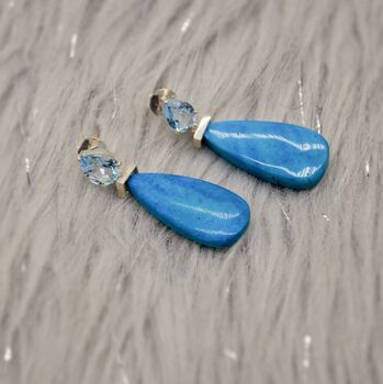 Dainty Blue Topaz And Howlite Earrings, 10 of 10