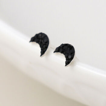Sterling Silver Black Crystal Moon Stud Earrings: Gothic Halloween Gift – 5mm, 3 of 4