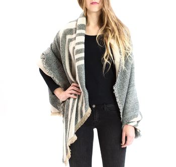Grey And Beige Fringed Festival Blanket Scarf, 5 of 8