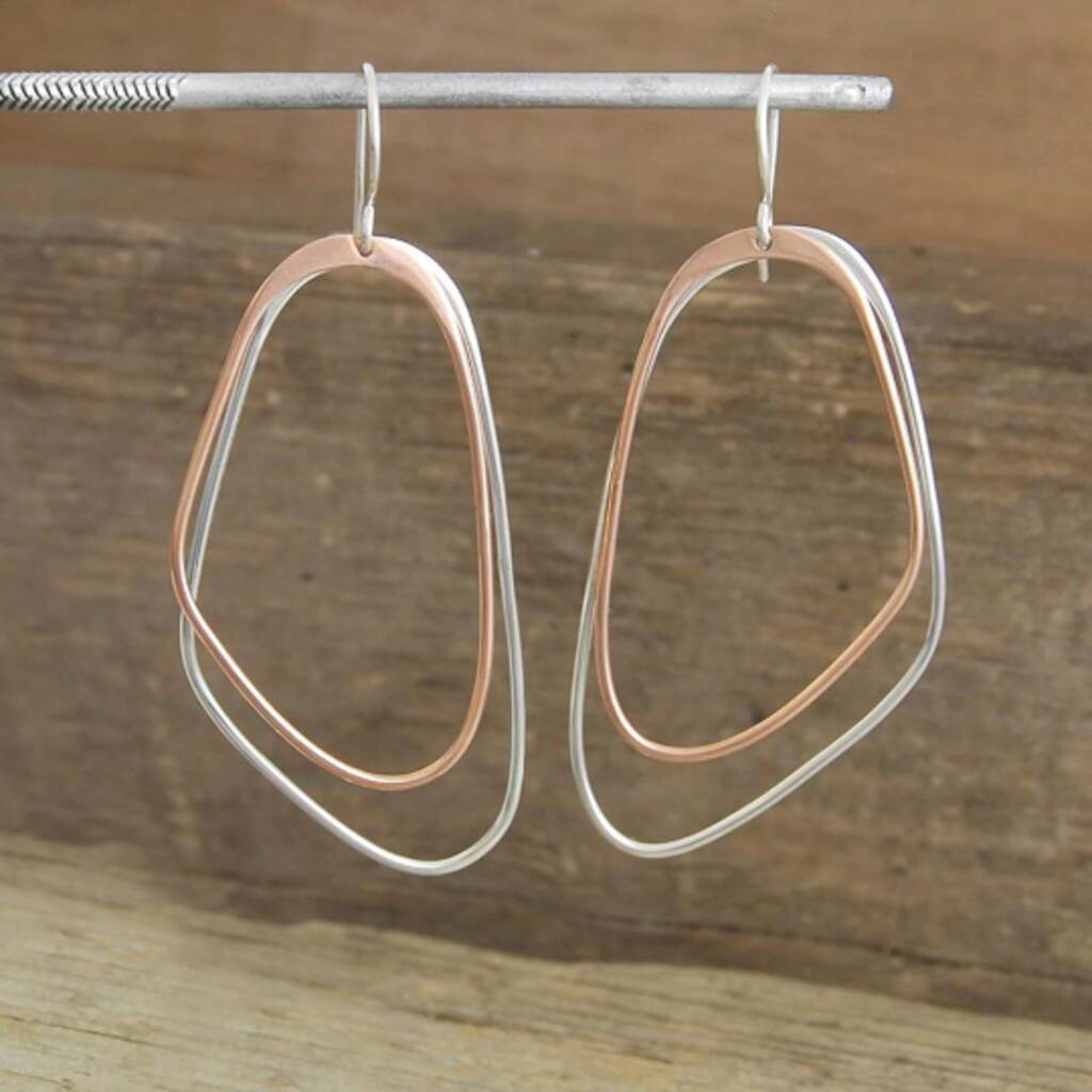 Sterling Silver And Rose Gold Plated Long Hoop Earrings By Otis Jaxon