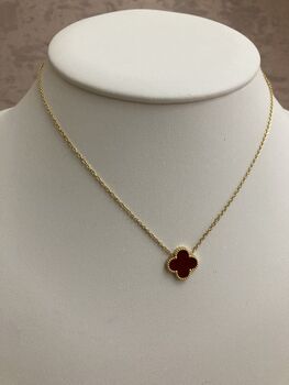 Gold Plated Maroon Gold Single Clover Necklace, 3 of 7