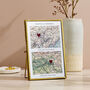 Personalised Map Picture With Two Hand Stitched Hearts, thumbnail 3 of 3