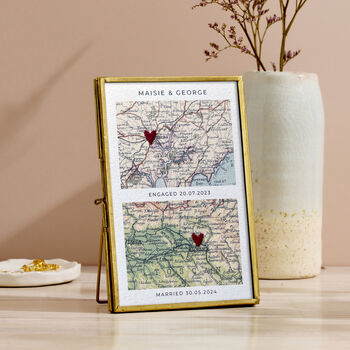 Personalised Map Picture With Two Hand Stitched Hearts, 3 of 3