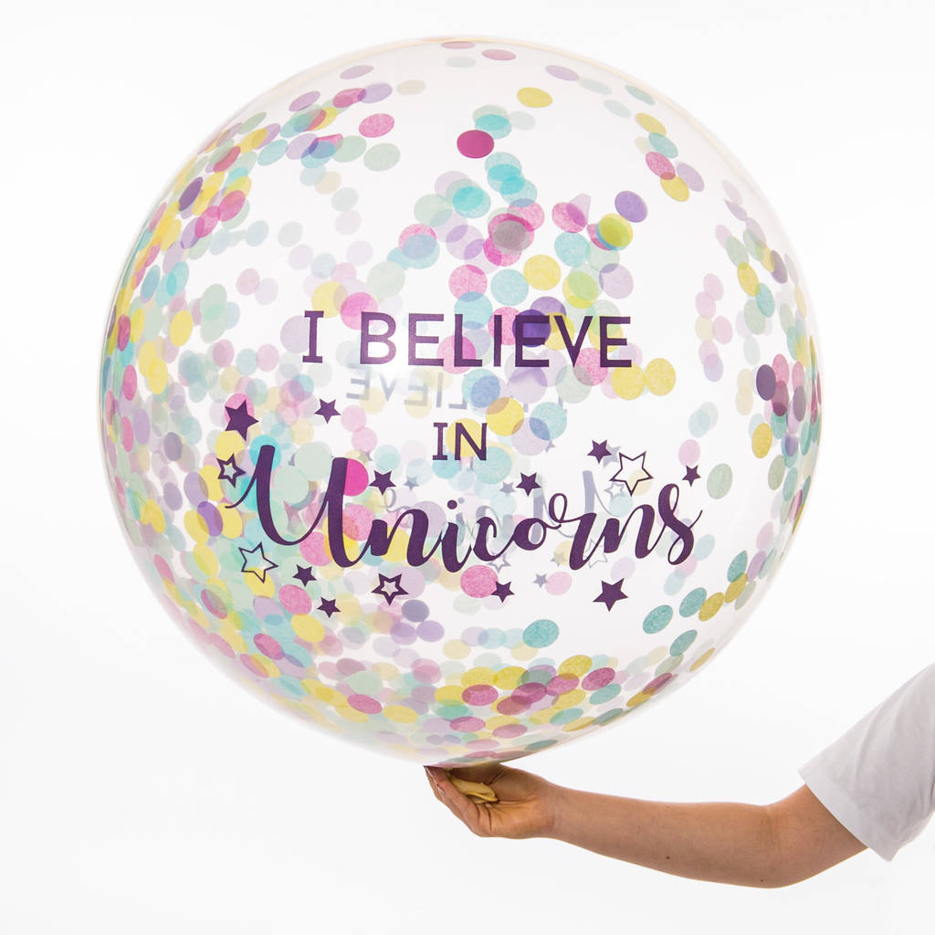 i believe in unicorns confetti giant balloon by bubblegum balloons