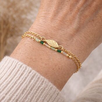 60th Birthday Gold Leaf And Six Bead Bracelet, 3 of 5