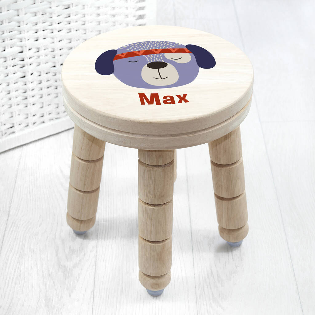 Personalised Cute Puppy Kids Wooden Stool, 1 of 6