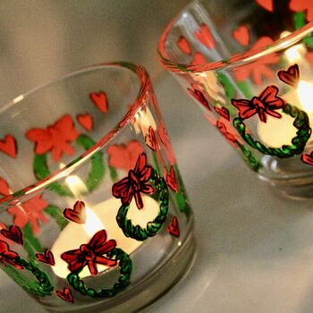 Christmas Wreath Painted Tea Light Holders, 3 of 6