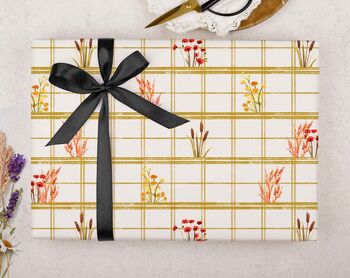 Three Sheets Of Mustard Checked Wrapping Paper, 2 of 2