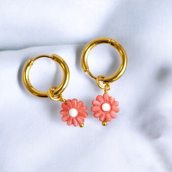 Daisy Charm Huggie Hoop Earrings, 7 of 7