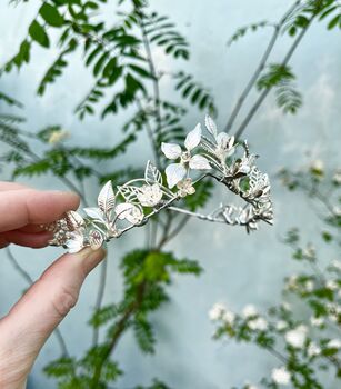 The Isla Crown Gold Silver Organic Handmade Floral Hair Vine Bridal Headpiece, 9 of 9