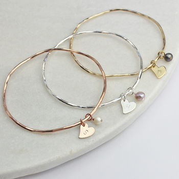 Personalised Pearl And Heart Charm Bangle, 10 of 11
