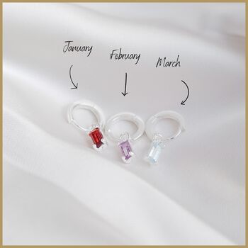 Silver Huggie Hoops With Birthstone Charms, 2 of 4