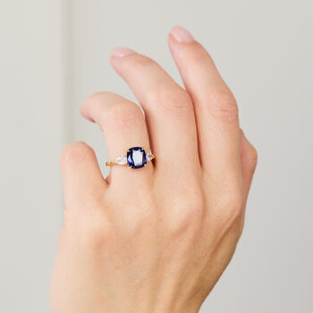 Sri Lankan Blue Sapphire Trilogy Engagement Ring, 3 of 4