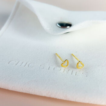 Sterling Silver Gold Colour Tiny Heart Stud Earrings, 4 of 5