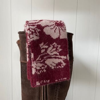 Women's Floral Cashmere Scarf Burgundy, 3 of 5