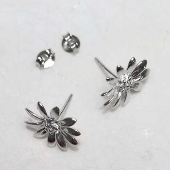 Sterling Silver Polished Daisy Stud Earrings, 6 of 8