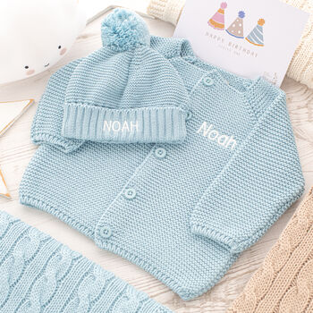 Personalised Pale Blue Luxury Cotton Baby Cardigan, 3 of 12