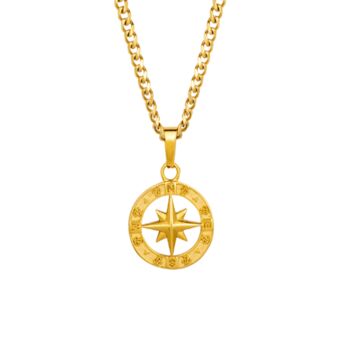 Gold Plated North Star Compass Steel Necklace For Men, 3 of 9