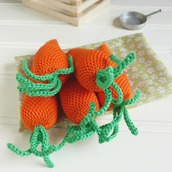 Carrot Play Pretend Crochet Vegetable Soft Toy, 4 of 9