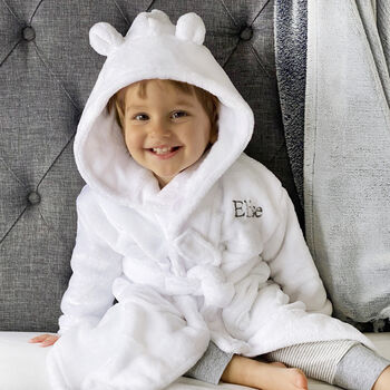 Personalised White Baby Dressing Gown With Ears, 4 of 11