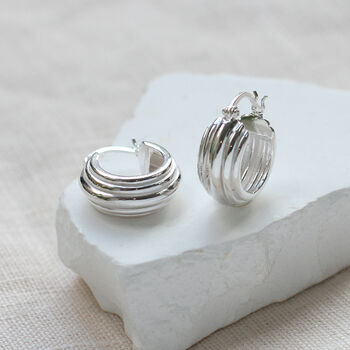 Gold Or Silver Ribbed Mini Hoop Earrings, 2 of 4